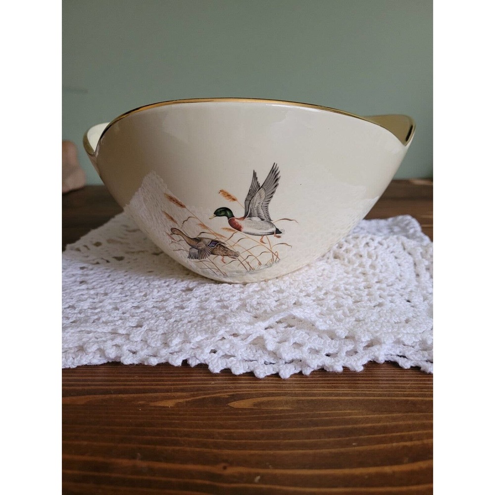 Vintage Waechtersbach bowl Ornis Ducks Game Birds scalloped edge gold trim